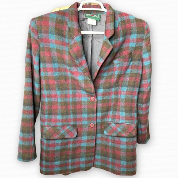 Vintage early 80's American Eagle Outfitters Wool-Blend Plaid Blazer Coat - Picture 1 of 7